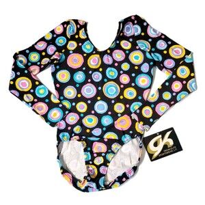 GK Elite VTG Retro 60s Concentric Circles LS Cotton Leotard Bodysuit AS Adult S